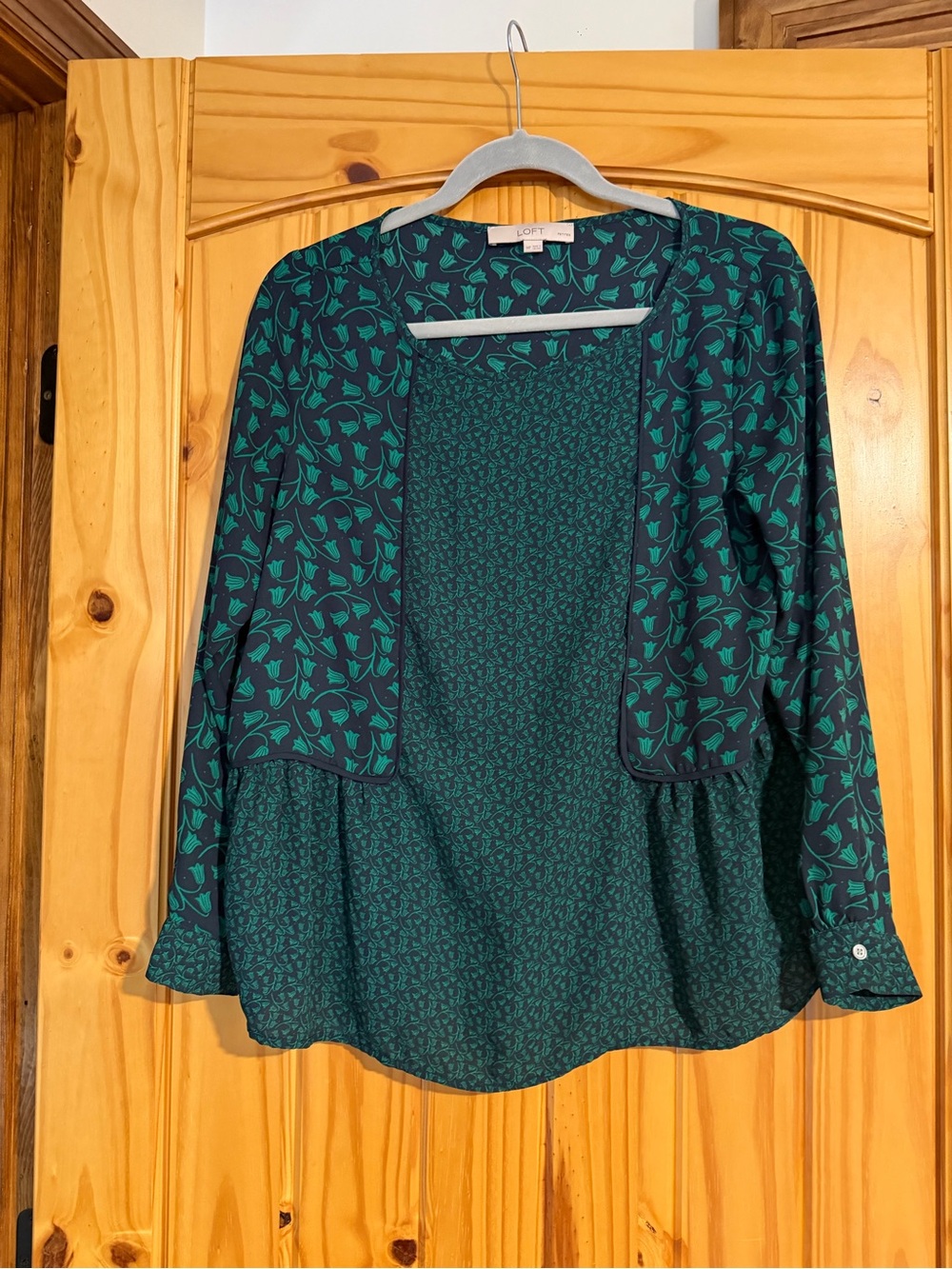LOFT Teal Green Printed Layered Blouse